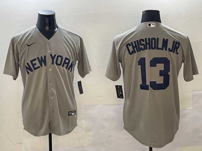 Mens New York Yankees #13 Jazz Chisholm Jr. Grey Cool Base Stitched Jersey